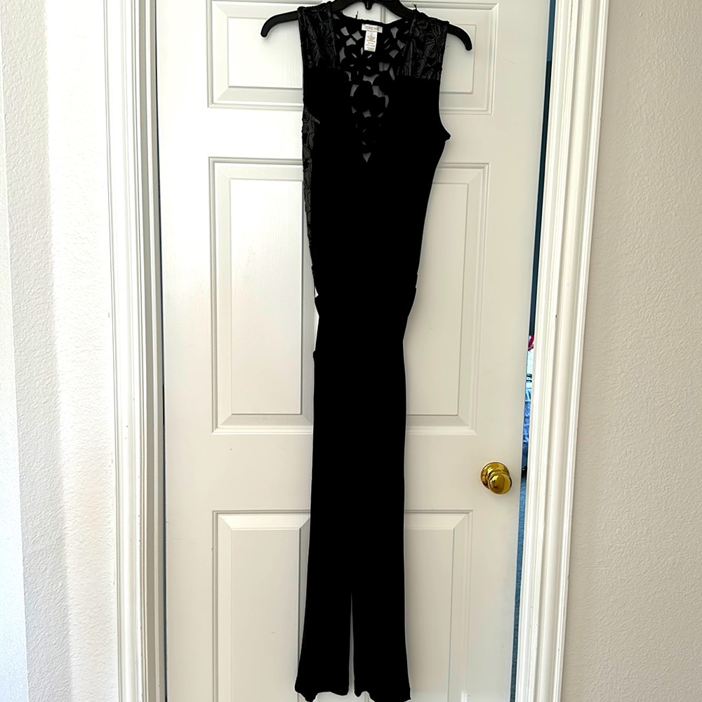 CACHE Stunning Evening Cocktail Dressy Black Lace Belted Jumpsuit Sz 8
